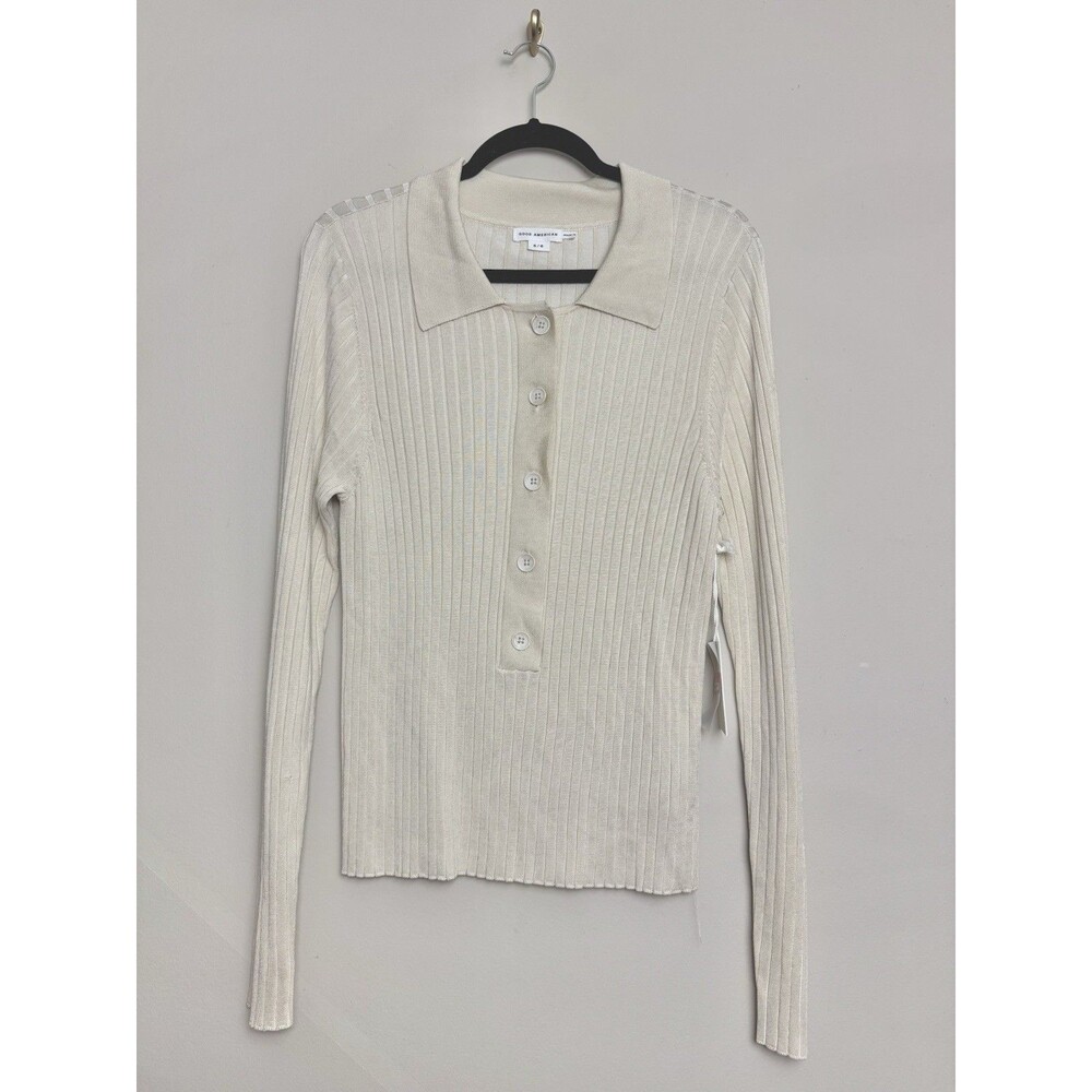 Good American Womens Top Size 5/6 US 2X/3X Ivory Popover Button Long Sleeve
